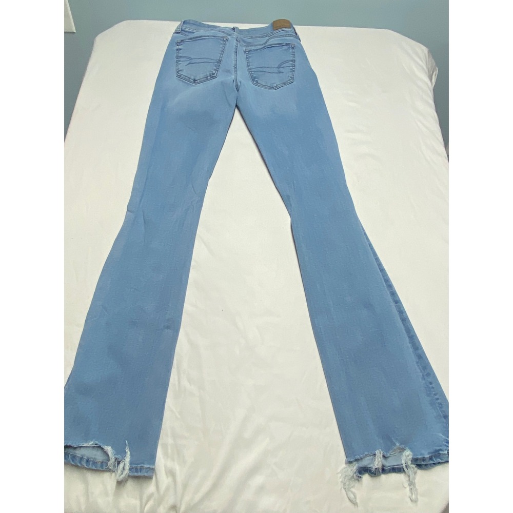 American Eagle Kick Boot Light Wash Raw Hem Jeans Next Level Stretch 2 X-Long - Picture 3 of 8